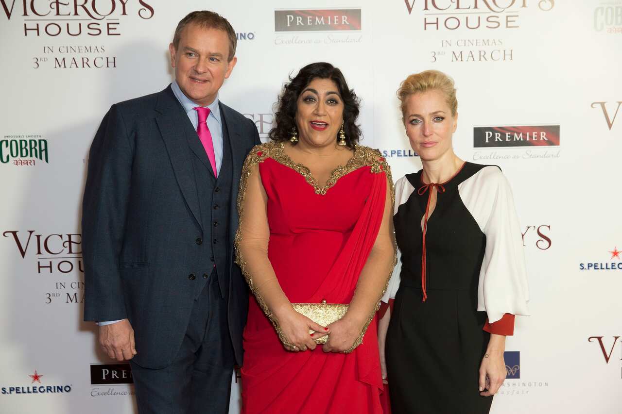 Hugh Bonneville, Gurinder Chadha and Gillian Anderson at the film's London premiere.
