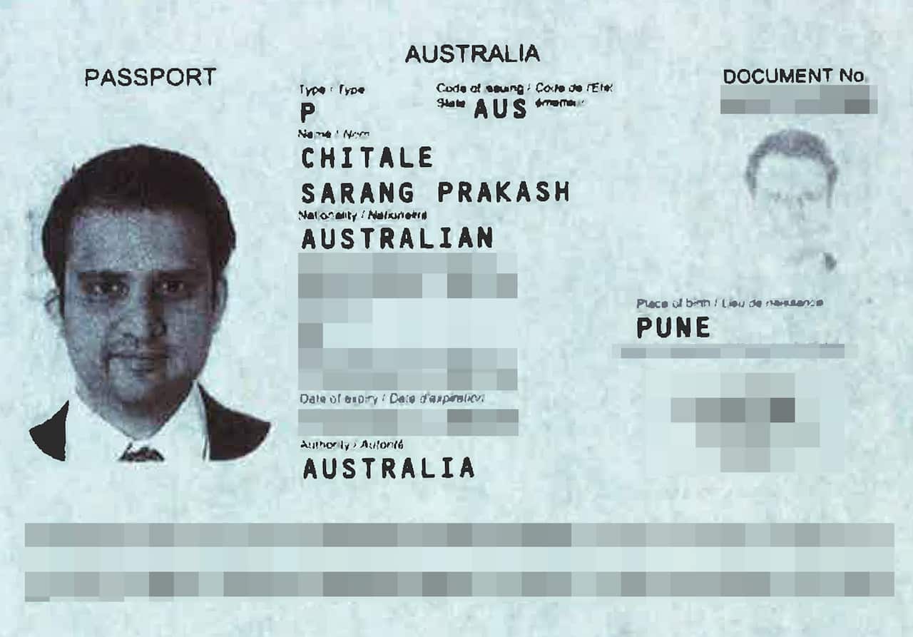 A passport allegedly posing as Sarang Chitale.