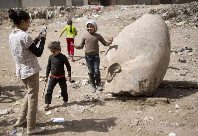 The colossus, whose head was pulled from mud and groundwater by a bulldozer