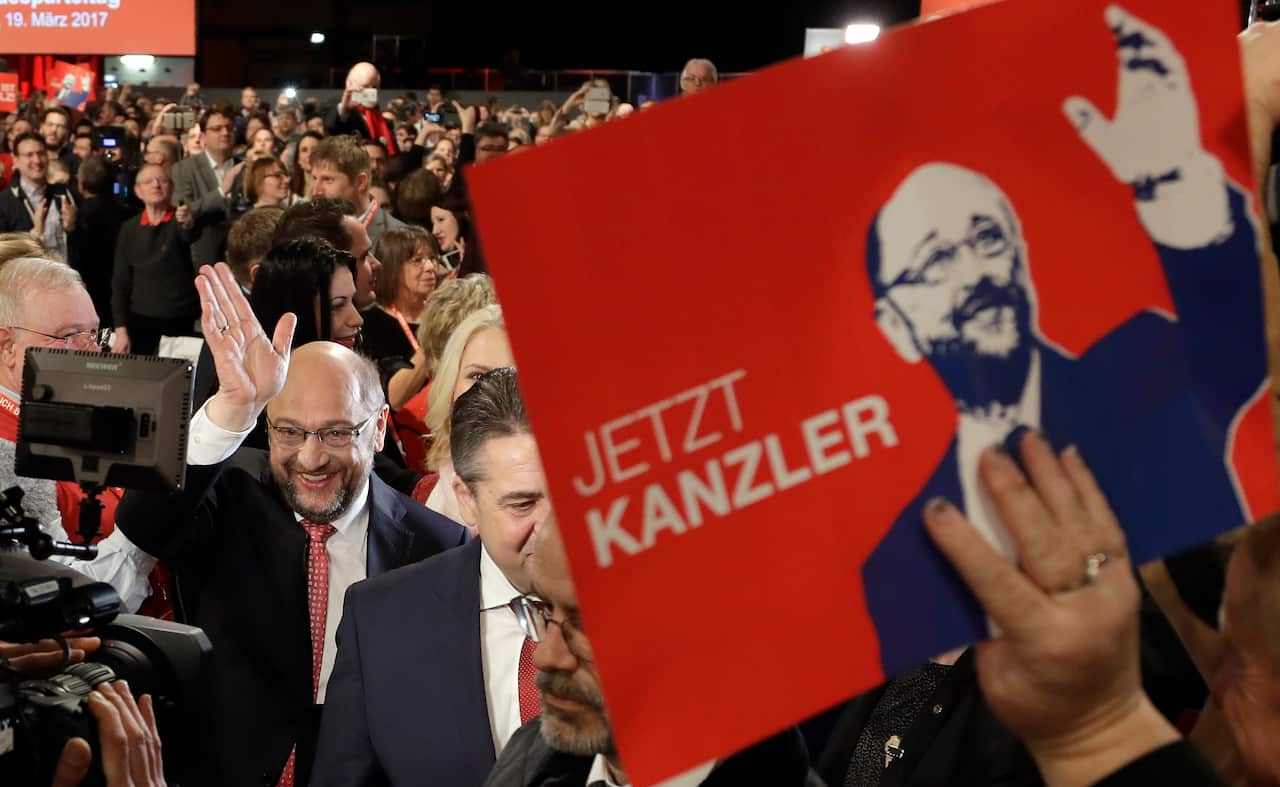 Designated SPD chairman and German Chancellor candidate Martin Schulz arrive for the federal congress of Social Democratic Party 19/3/2017. 