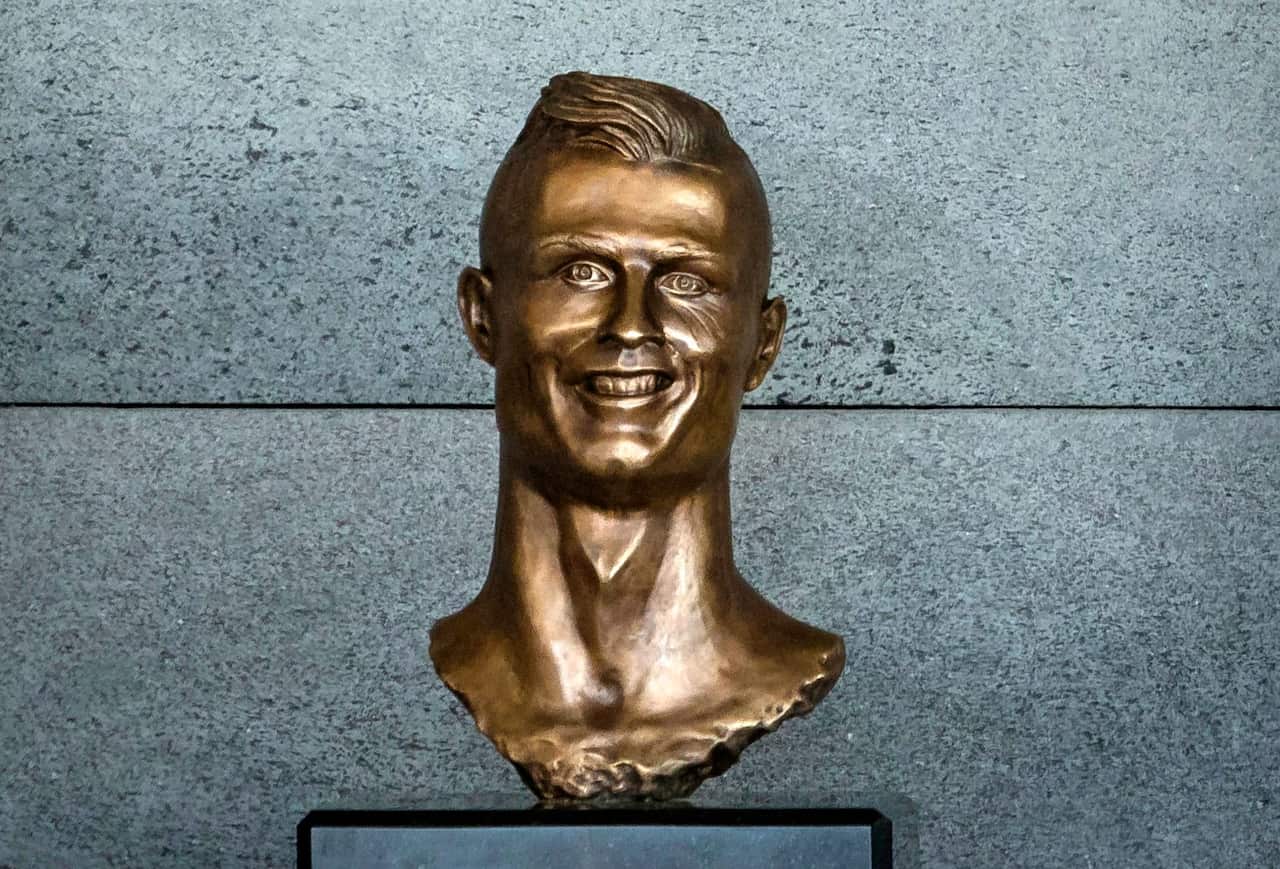 The bust of Portuguese soccer player Cristiano Ronaldo pictured during a naming event at Madeira's airport in Santa Cruz, Madeira island, Portugal, 29 March 2017.