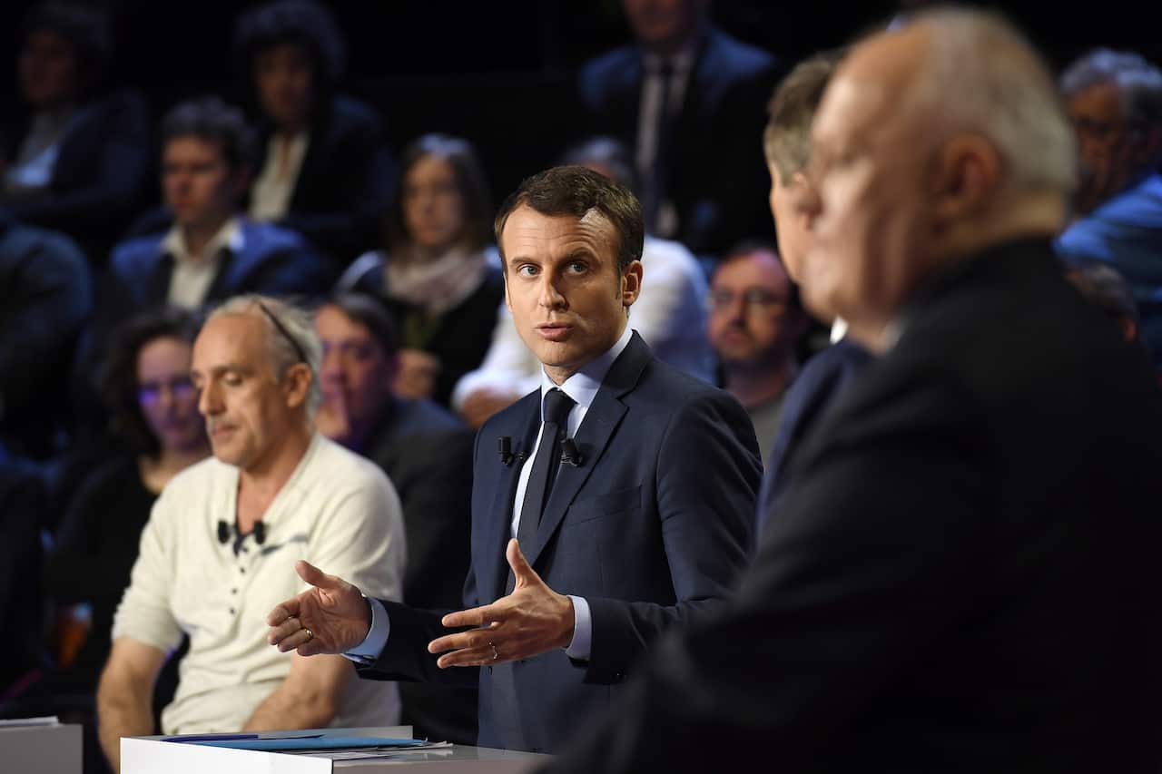 French presidential election candidate for the En Marche ! movement Emmanuel Macron speaks during a debate on 4 April 2017.