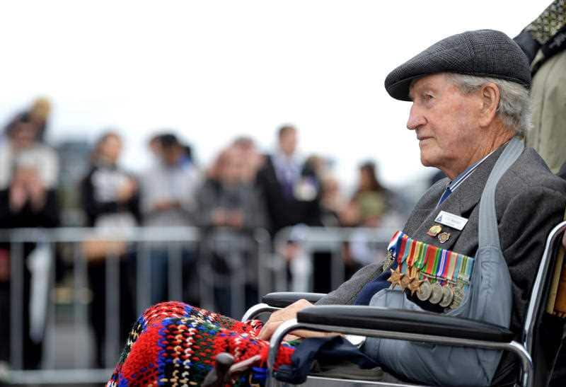 Veterans march to the shrine during the Anzac Day march during Anzac Day commemorations at Melbourne's Shrine of Remembrance in Melbourne