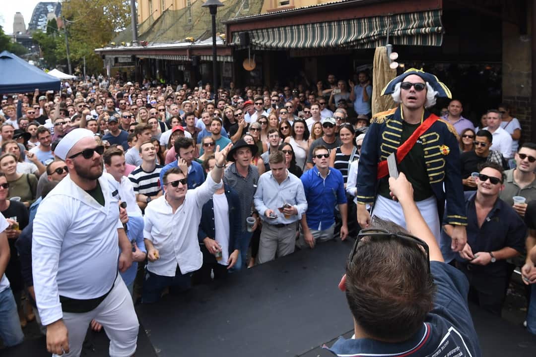 A two-up game being played on Anzac Day at The Australian Hotel in 2017.