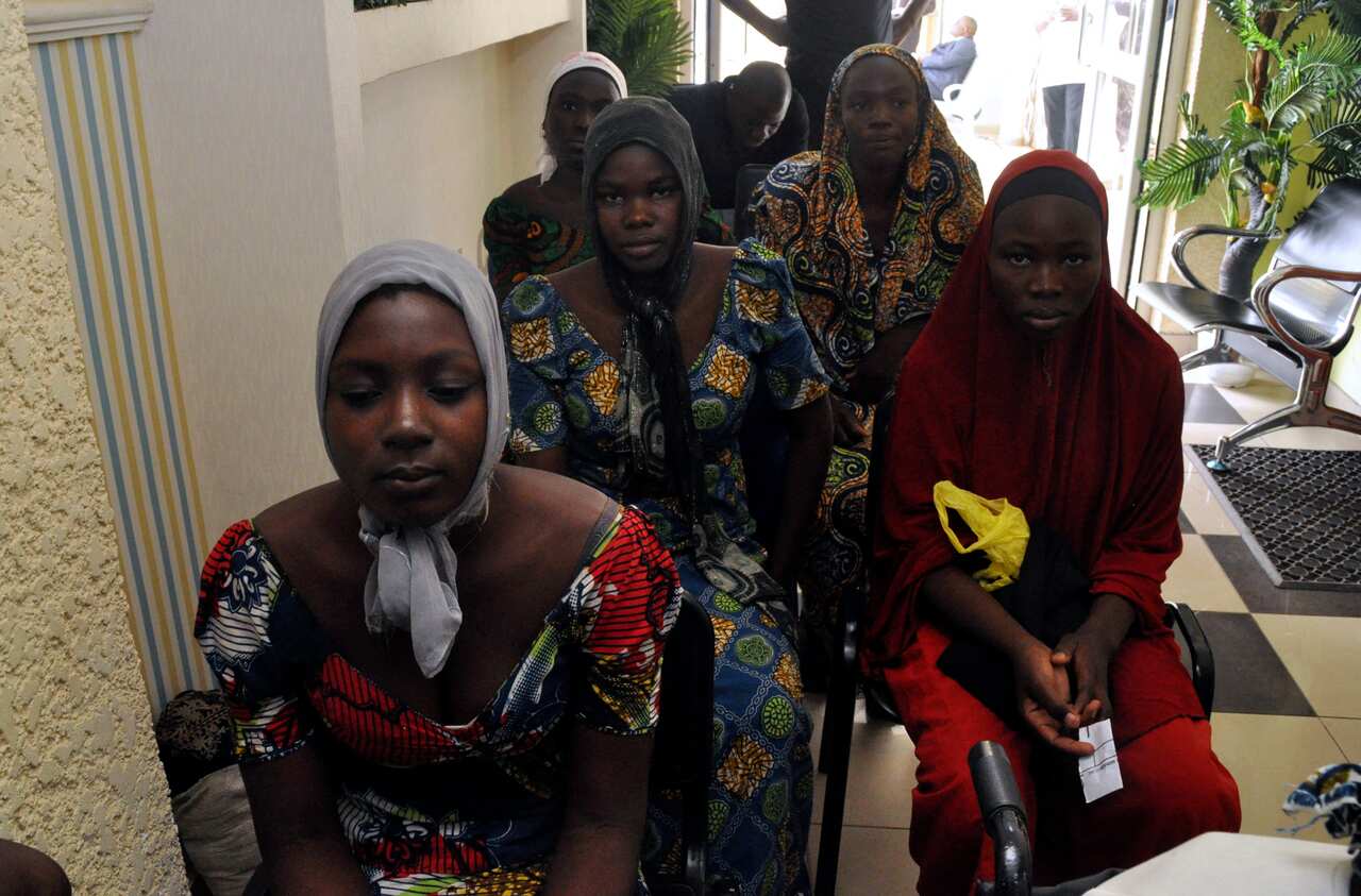 Chibok school girls recently freed from Boko Haram captivity are seen in Abuja Nigeria's  Sunday, May. 7, 2017. 