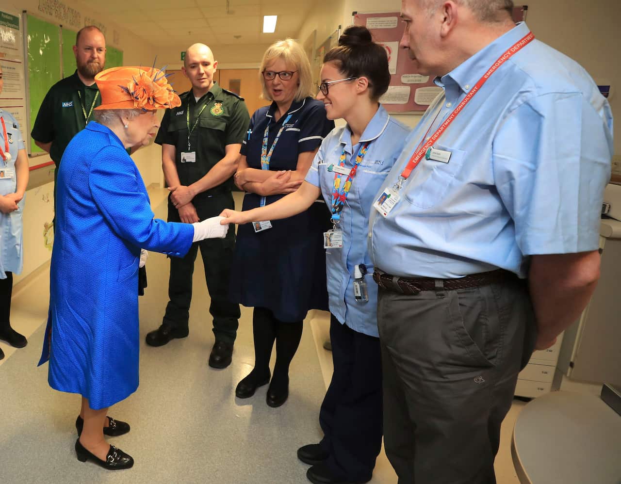 Queen Elizabeth II thanks members of staff who treated victims at the Royal Manchester Children's Hospital.