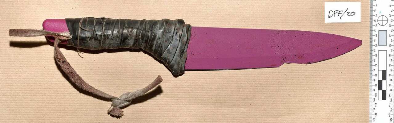 A pink ceramic knife used in the London Bridge terrorist attack on 03 June 2017