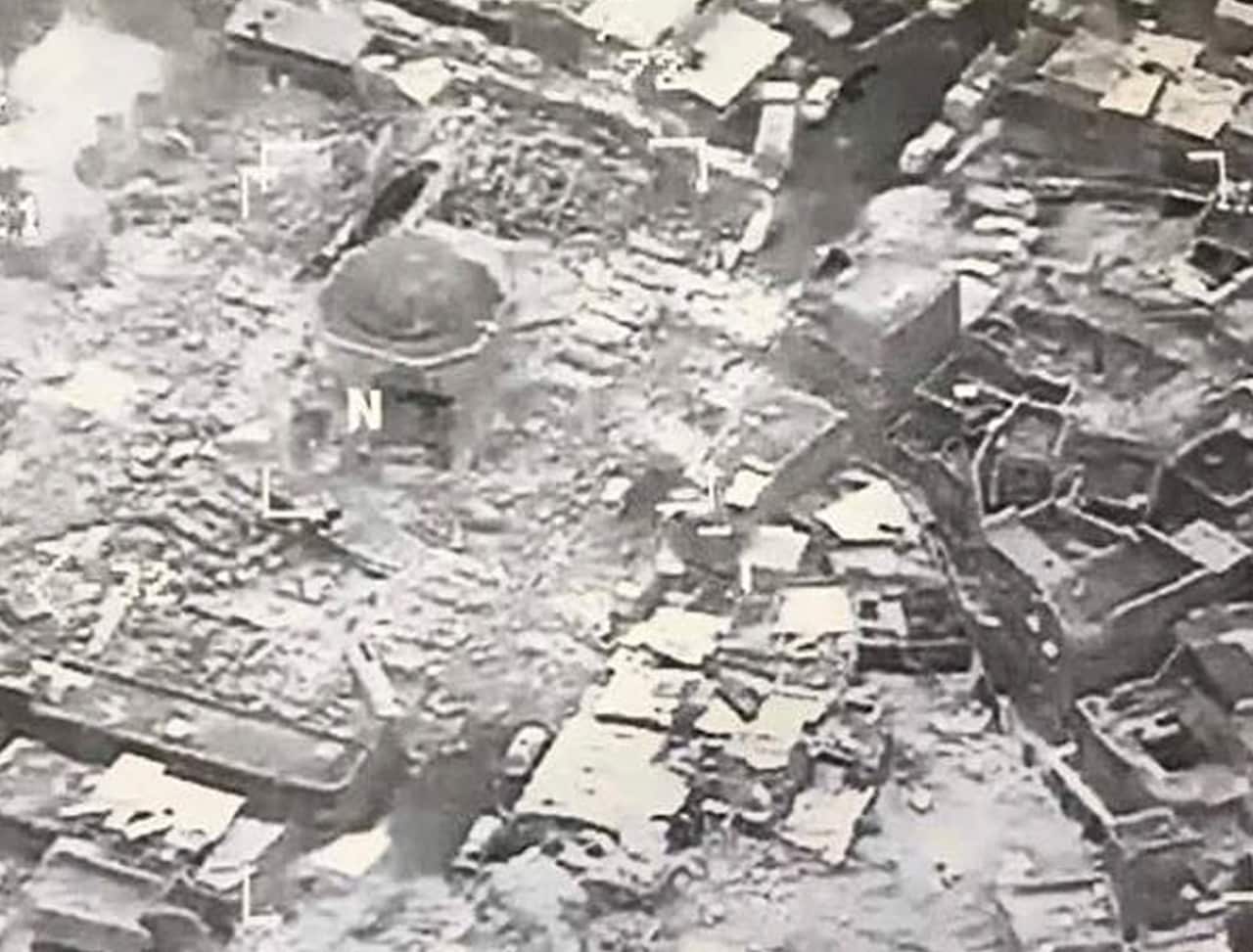This image provided by U.S. CENTCOM shows al-Nuri mosque destroyed