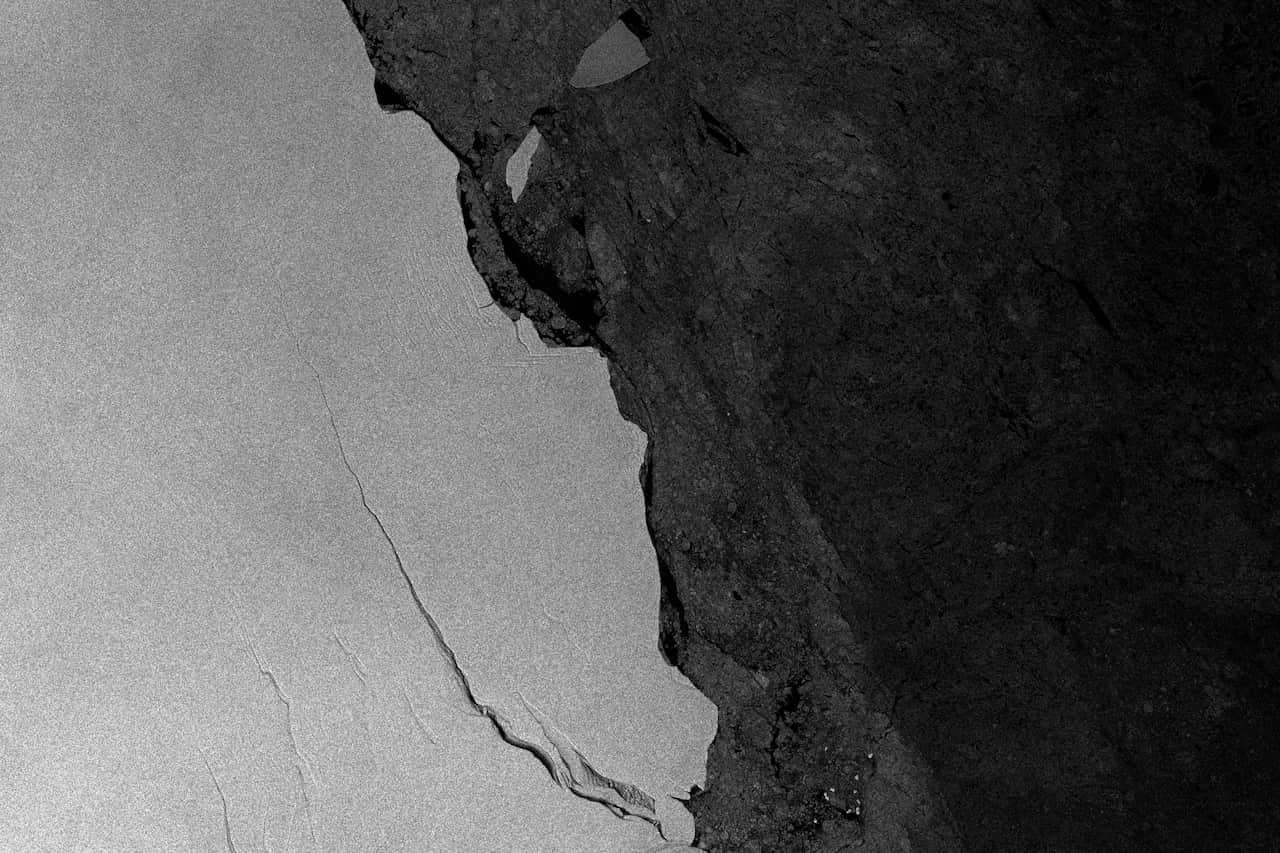 A handout photo made available by the European Space Agency showing a crack in the Larsen C ice shelf in Antarctica.