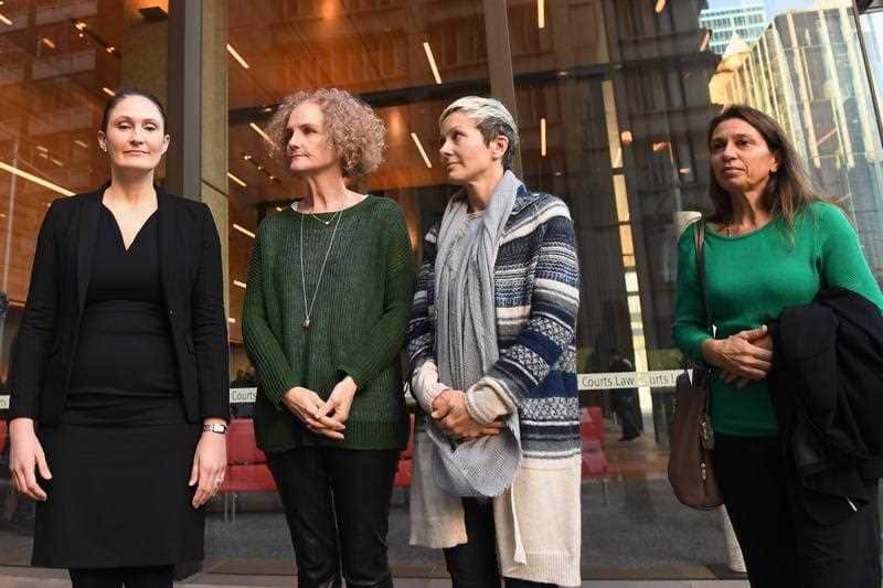 (L to R) Lawyer Rebecca Jancauskas with members of the class action against Johnson & Johnson, Gai Thompson, Joanne Maninon and Carina Anderson