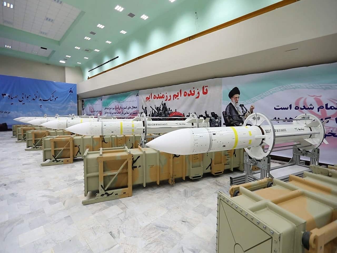 Sayyad-3 air defense missiles during inauguration of its production line at an undisclosed location, Iran.