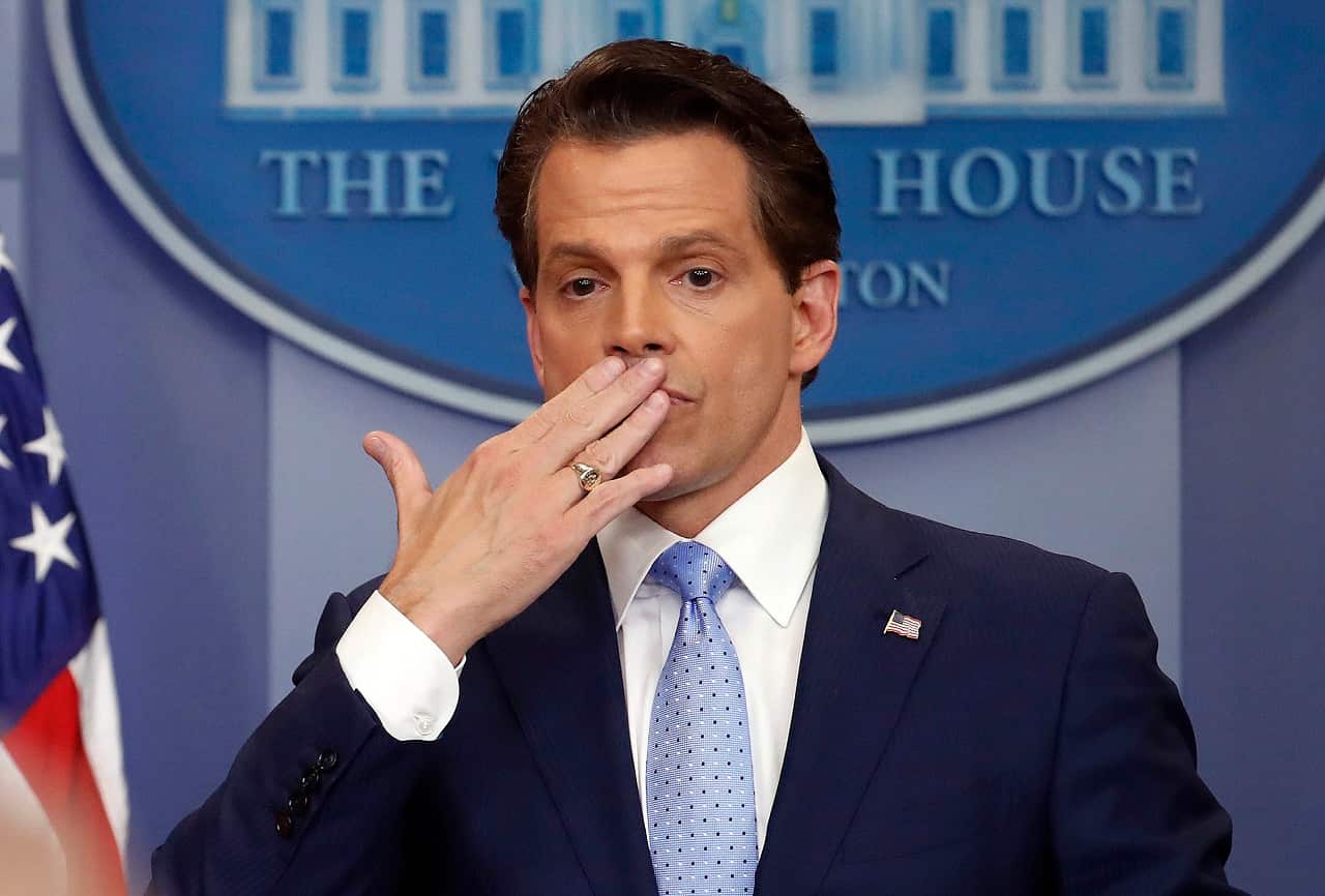 IncomingWhite House communications director Anthony Scaramucci, right, blowing a kiss after answering questions during the press briefing Friday, July 21, 2017.
