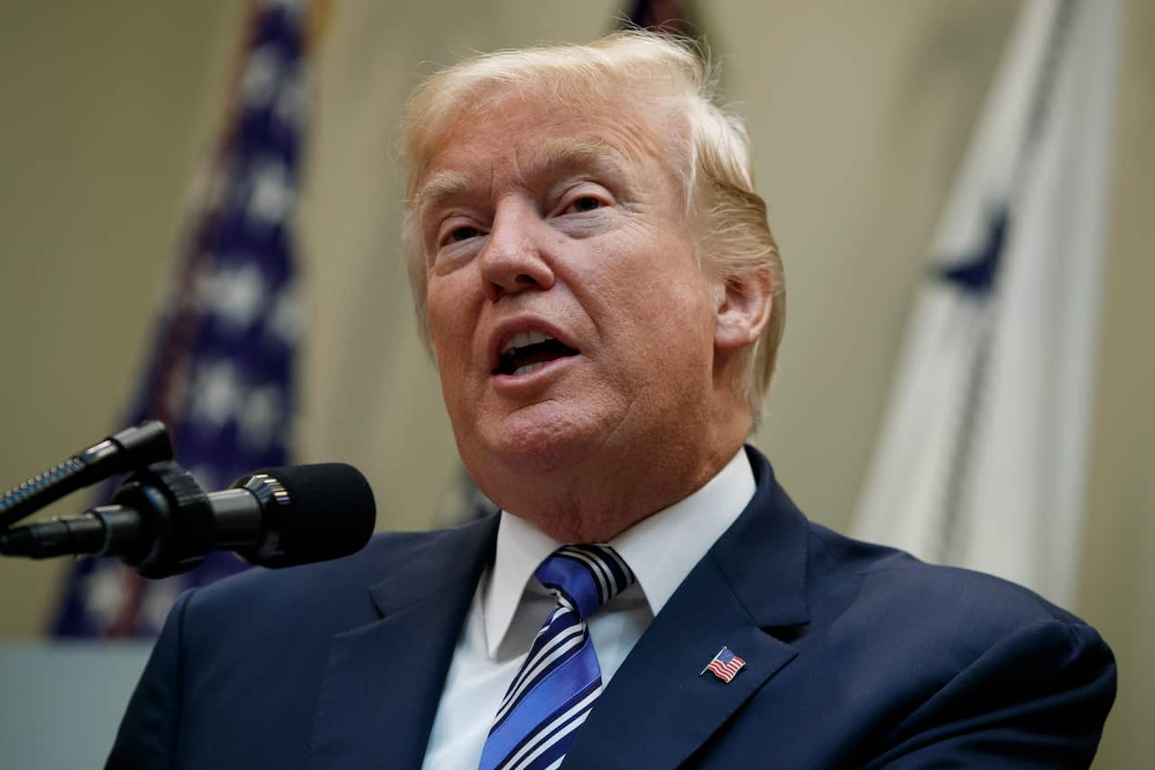 President Donald Trump speaks in the White House 2017