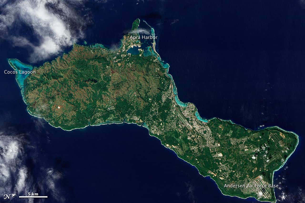 A satellite image of the island of Guam acquired by NASA's Earth Observing-1 (EO-1) satellite.
