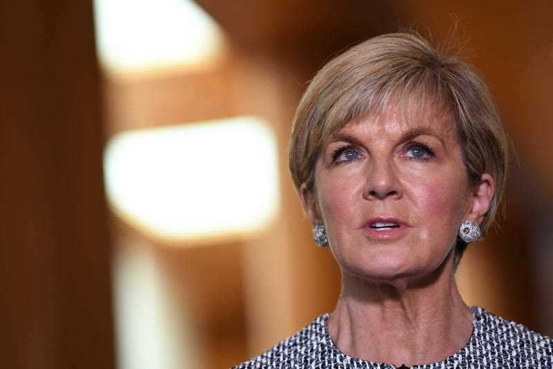 Australian Foreign Minister Julie Bishop speaks to the media during a press conference at Parliament House in Canberra, Tuesday, August 29, 2017.
