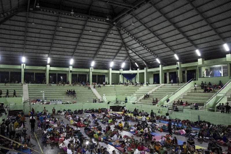 More than 15000 people of Bali around the foot of Mount Agung, a volcano were were evacuated to GOR Swacepura refuge and 125 other places on September 23, 2017.