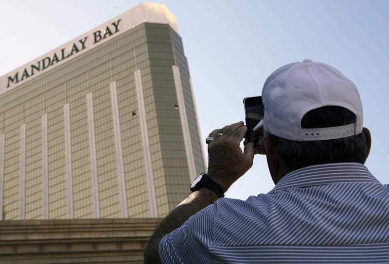 The Mandalay Bay in Las Vegas is taking shooting victims to court. The busted out windows leading to the gunman's room are visible.