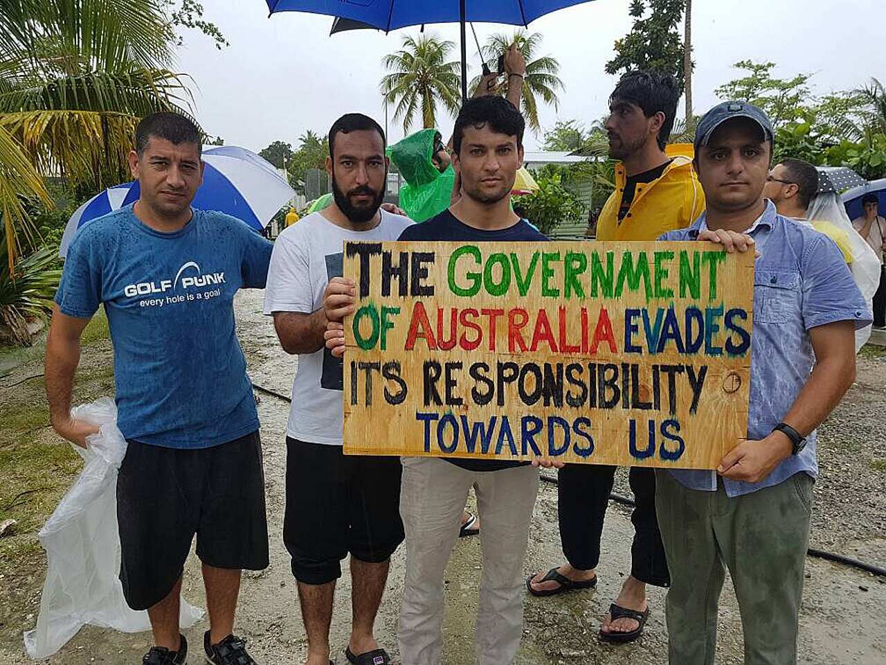 Supplied undated image dated Oct 26, 2017 of refugees and asylum seekers during a protest at the Manus Island immigration detention centre in Papua New Guinea.