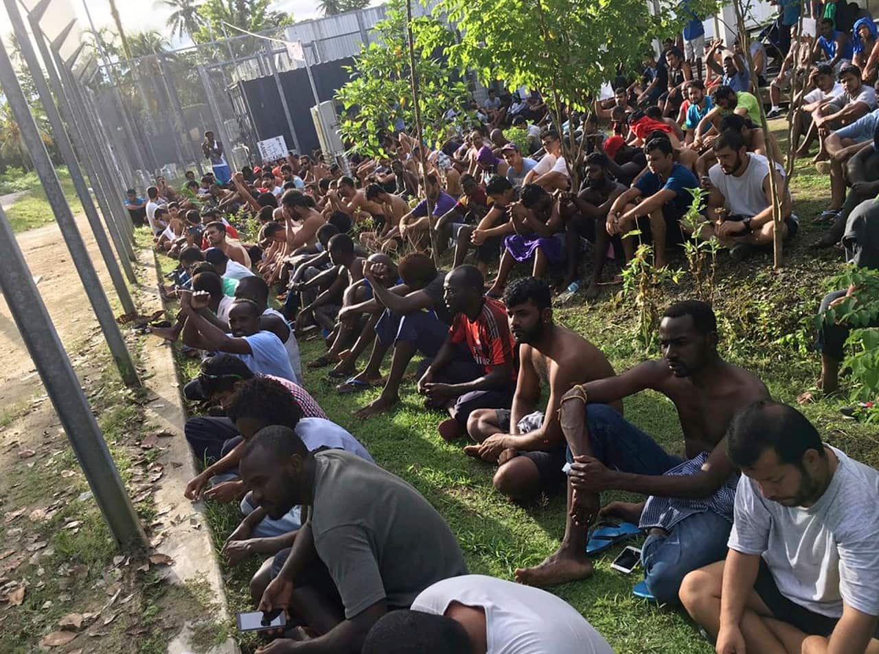 Asylum seekers protest their treatment on Manus Island in 2017.
