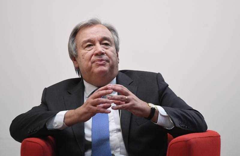 Secretary General of the United Nations, Antonio Guterres delivers a keynote speech.