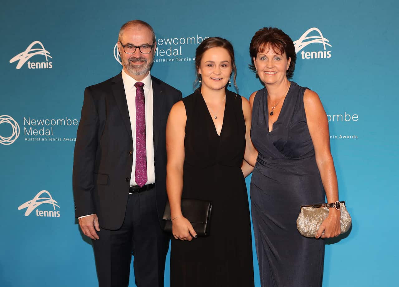Ash Barty with her parents Robert and Josie in November 2017.