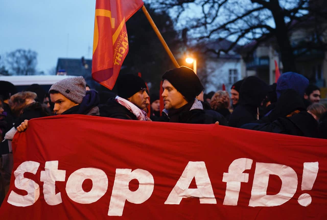 Protesters in Hannover as the populist AfD party meets in the Lower Saxony state capital for a congress to elect a new party leadership.