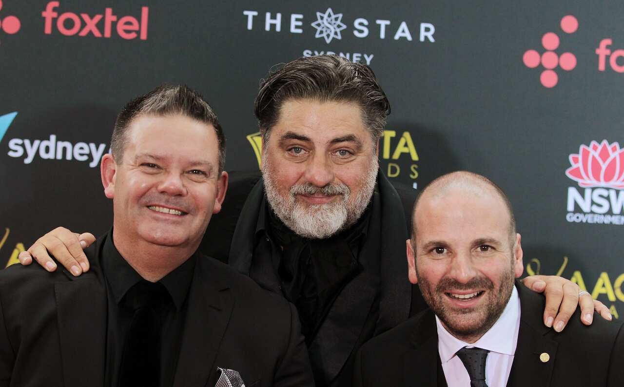 Masterchef Australia judges Gary Mehigan, Matt Preston and George Calombaris  on a red carpet.