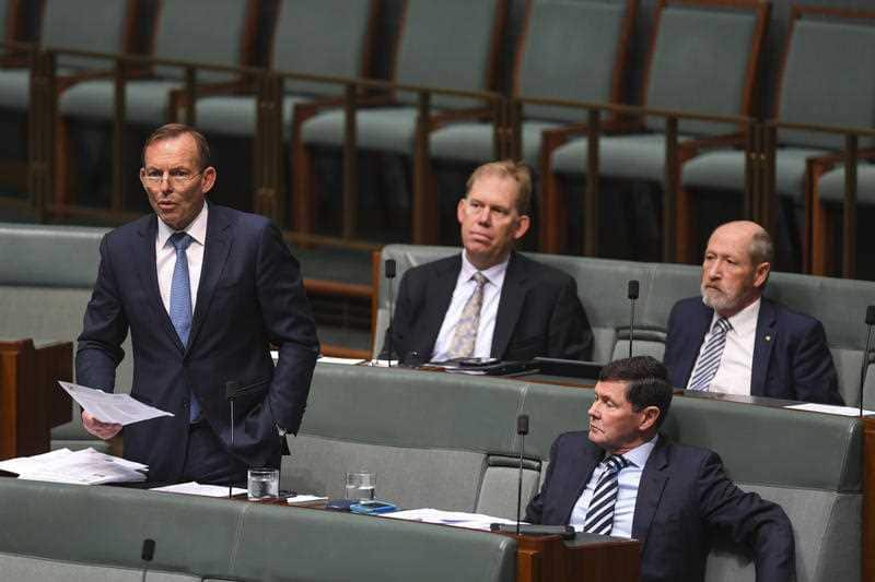 Tony Abbott, left, during Thursday's same-sex marriage debate in the Upper House.