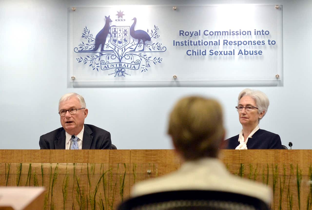 Commissioners Justice Peter McClellan and Justice Jennifer Coates at the final sitting of the Royal Commission.