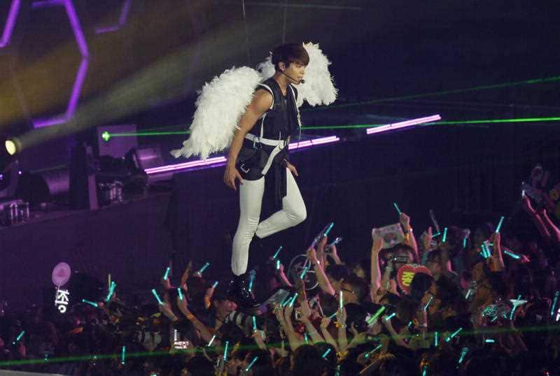 Jonghyun performs during a concert in Hong Kong. 
