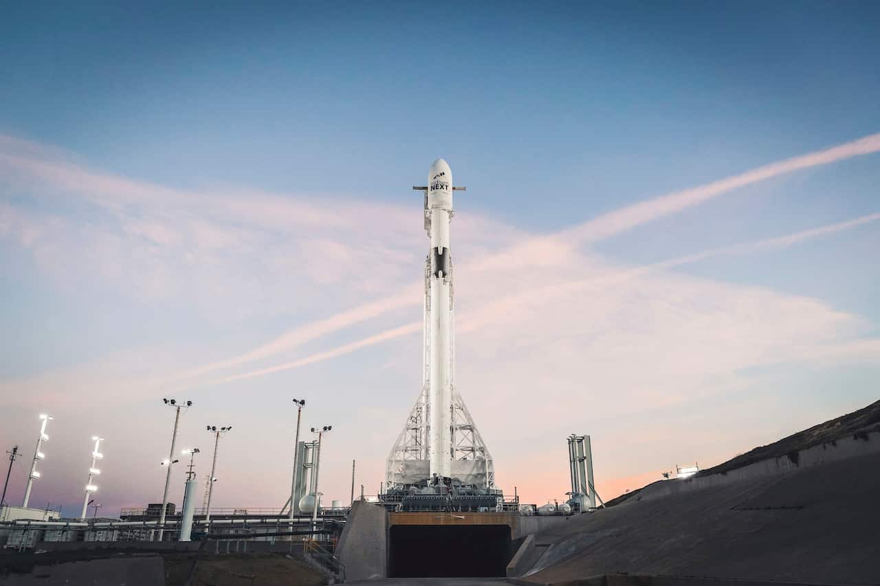 The Falcon 9 rocket of Iridium Next IV before lift-off from Vandenberg Air Force Base.