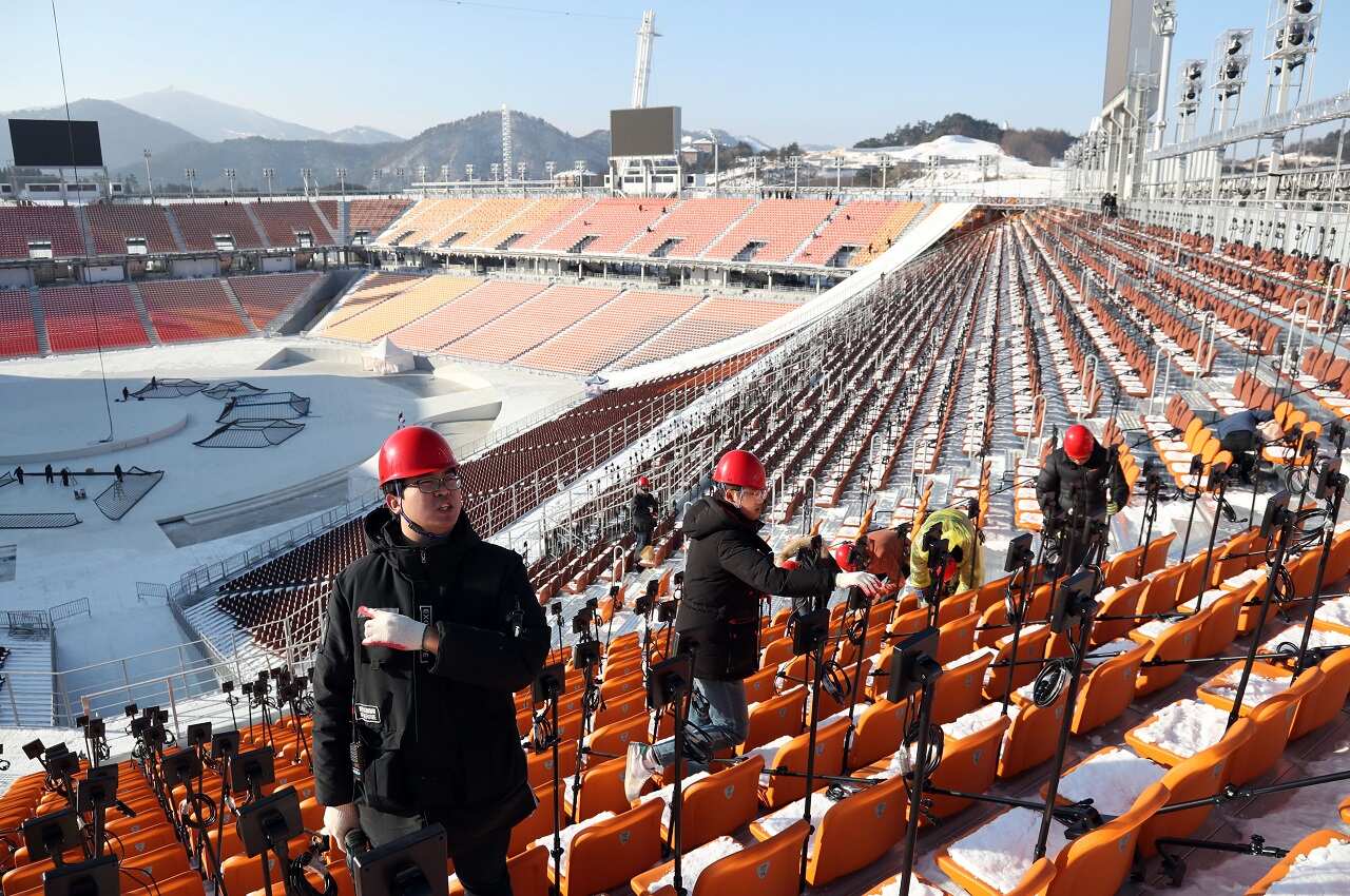 A picture shows the the PyeongChang Olympic Stadium, a venue of the PyeongChang 2018 Olympics opening ceremony.