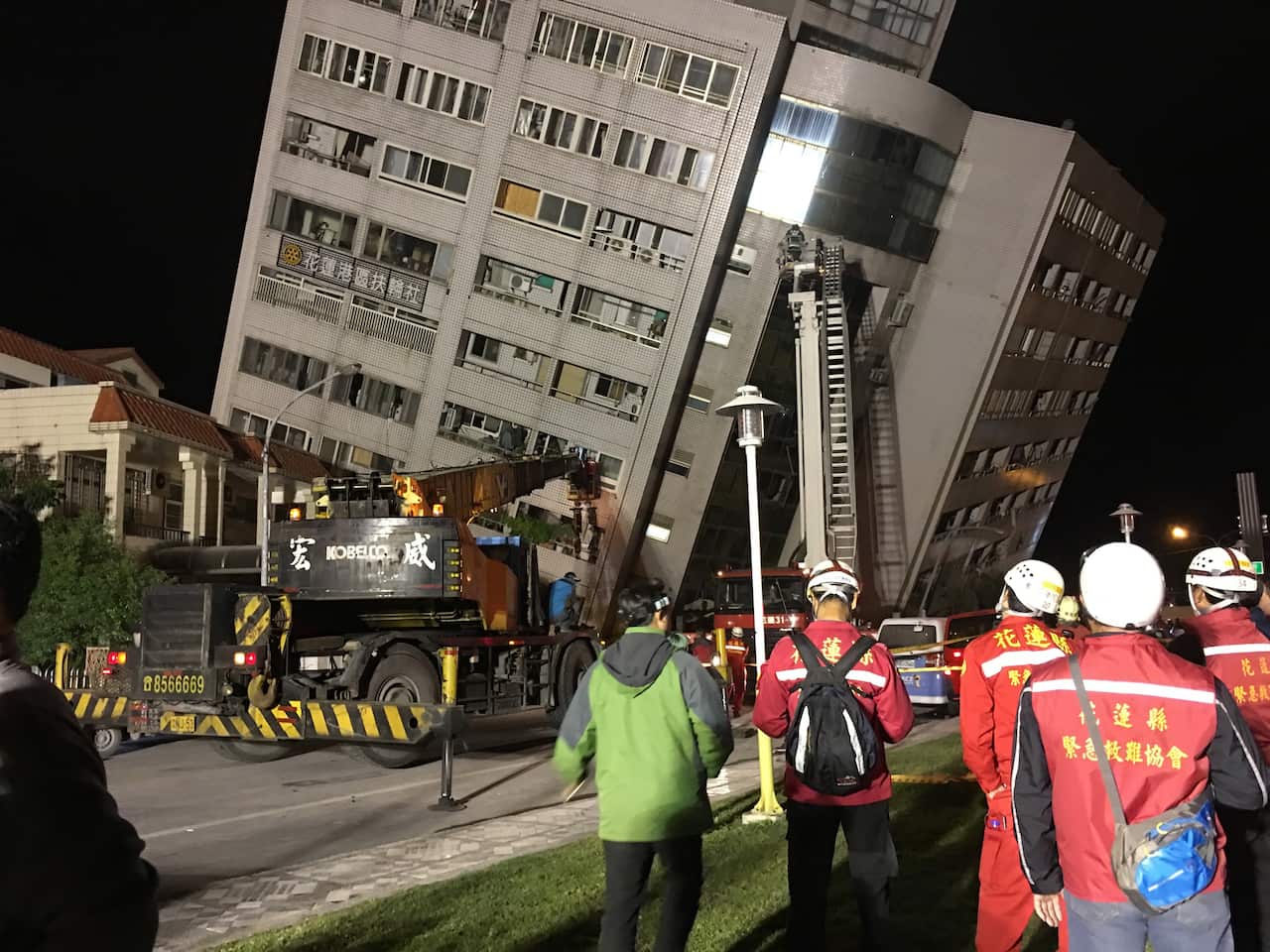 A damaged building in Hualien, eastern Taiwan, after a magnitude 6 earthquake hit Hualien on the night of 06 February 2018.