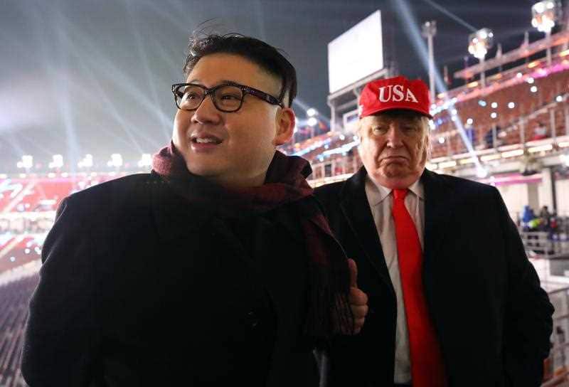 Impersonators dressed as North Korean leader Kim Jong-un and US President Donald J. Trump attend the opening ceremony of the PyeongChang Olympics in PyeongChang, Gangwon Province, South Korea, on 09 February 2018.