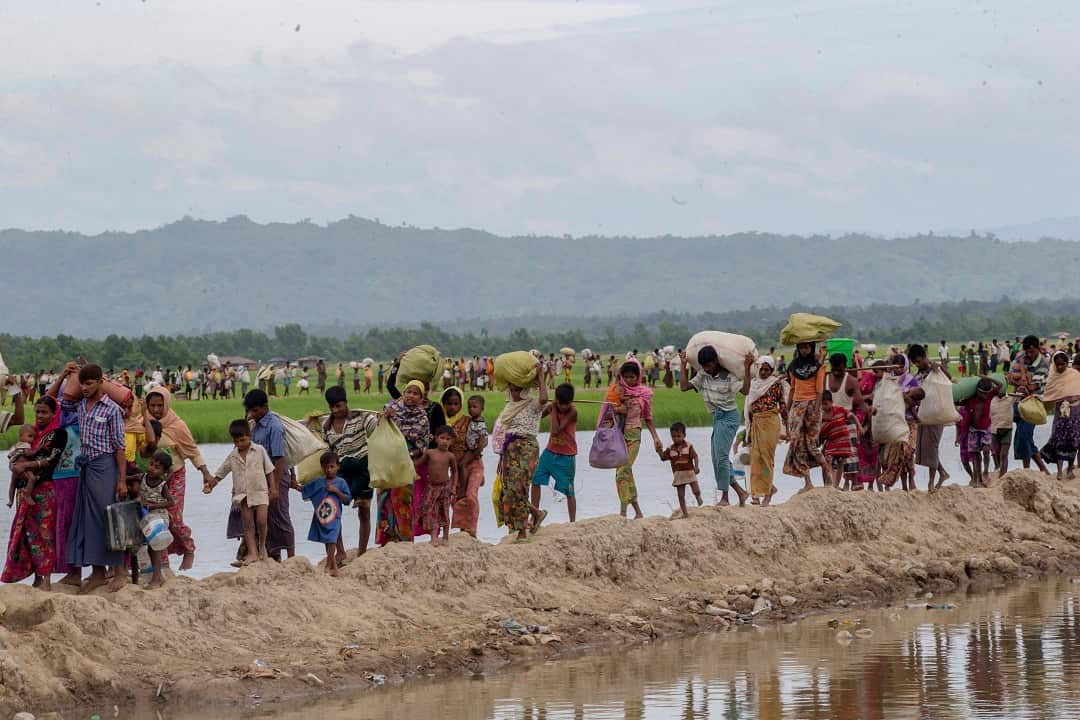 Rohingya Muslims flee from Myanmar to Bangladesh in 2017.