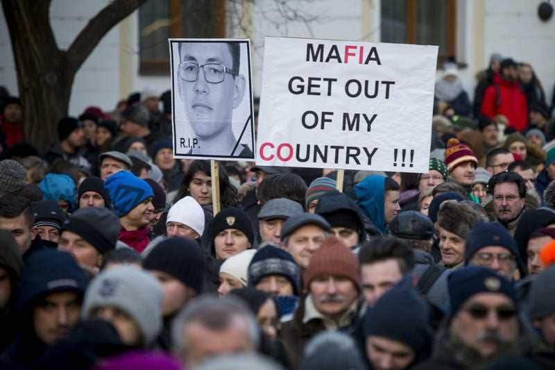Participants during a silent protest march in memory of murdered journalist Jan Kuciak and his girlfriend Martina Kusnirova in Bratislava, Slovakia
