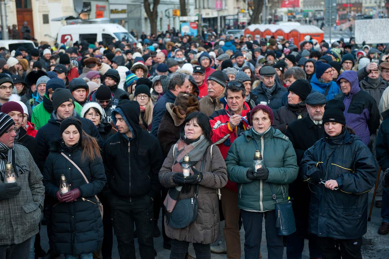Hundreds of people gathered in the centre of Bratislava, Slovakia to remember Jan Kuciak.
