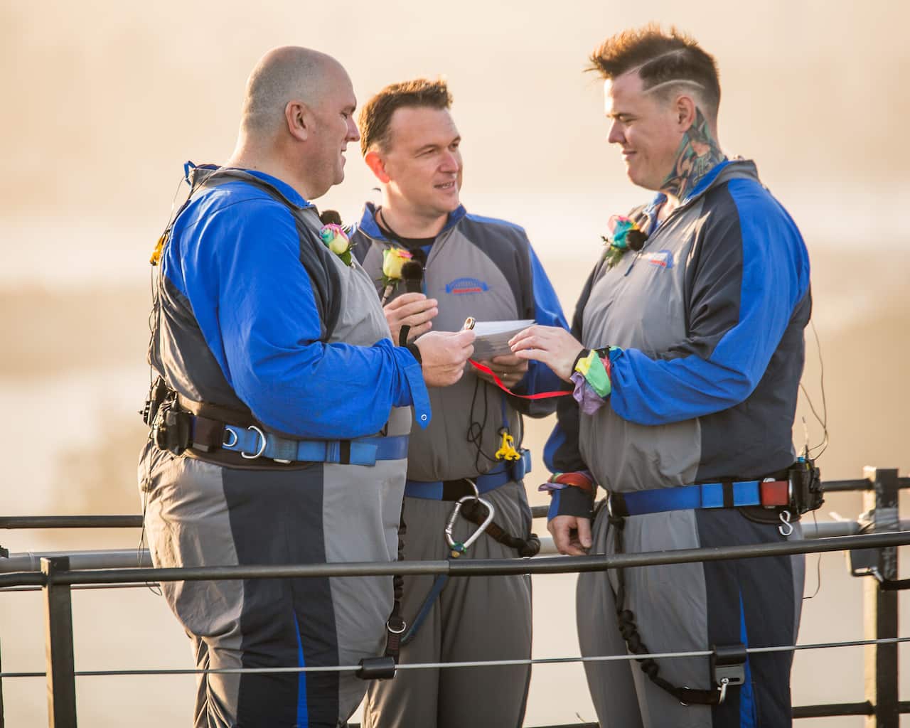 Paul Phillips and Warren Orlandi, the first same-sex couple to get married on top of the Sydney Harbour Bridge