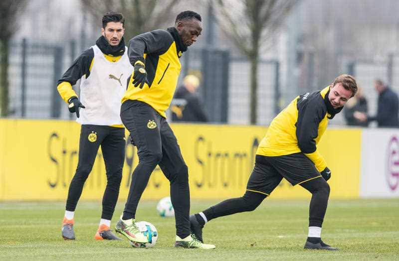 Usain Bolt during a training session with Borussia Dortmund.
