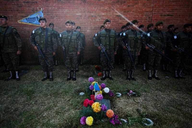 Members of Guatemalan Armed Forces attend the funeral of former Guatemalan general and dictator Jose Efrain Rios Montt in Guatemala City, Guatemala, 01 April 2018.