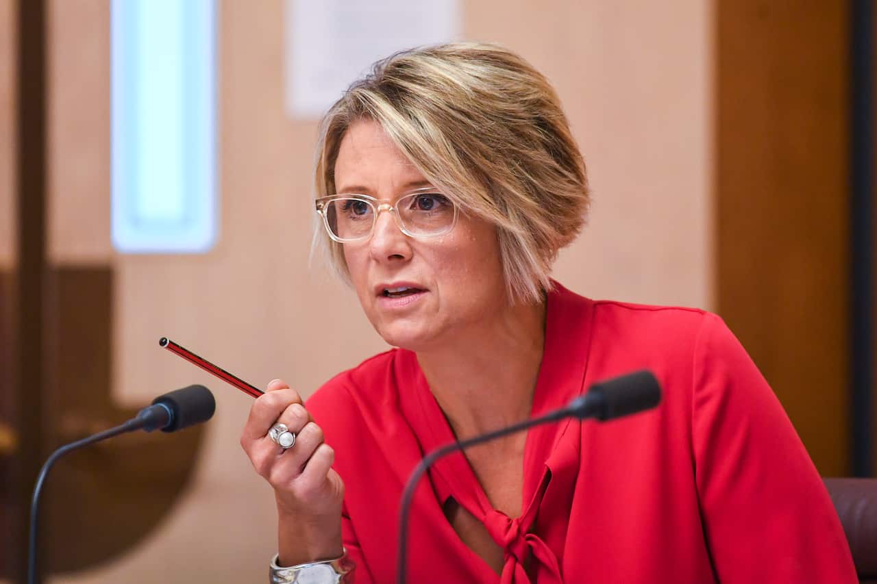 Labor Senator Kristina Keneally speaks during Senate Estimates at Parliament House in Canberra, Wednesday, April 11, 2018. (AAP Image/Lukas Coch) NO ARCHIVING