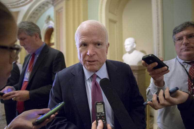 In this photo taken Tuesday, Nov. 10, 2015, Sen. John McCain, R-Ariz., speaks with reporters on Capitol Hill in Washington.