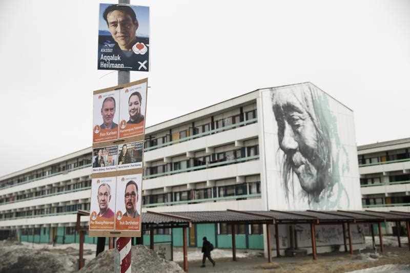 Electoral posters for the Greenlandic county council elections in the streets of Nuuk, Greenland, 19 April 2018.