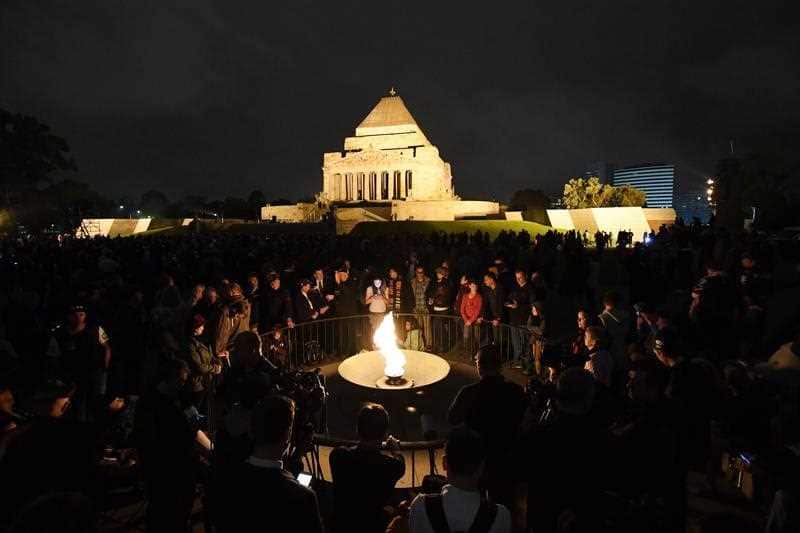 Crowds gather during the Dawn Service at the Shrine of Remembrance in Melbourne, Wednesday, April 25, 2018.