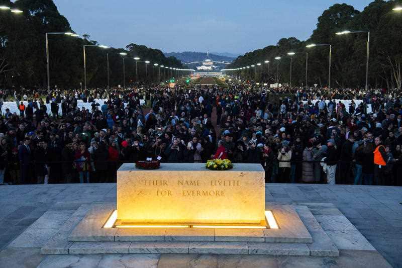 A general view of the crowd during the Anzac Day dawn service at the Australian War Memorial in Canberra, Wednesday, April 25, 2018.