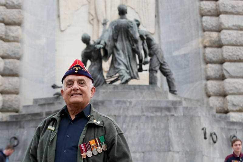 Veteran of the Indian Army Marvin Bunting at the Dawn service at the National War memorial in Adelaide, Wednesday, April 25, 2018.