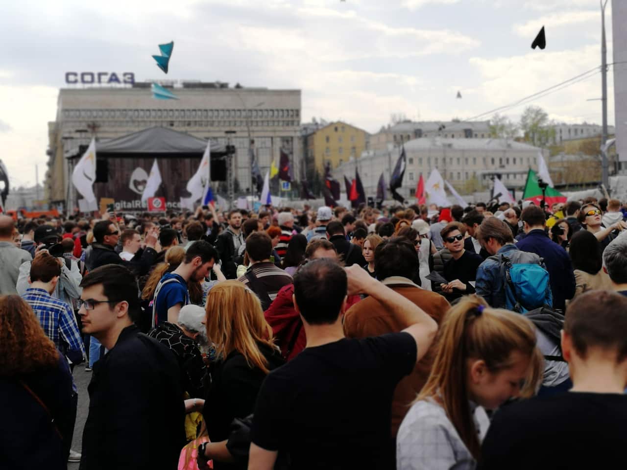 Thousands take part in an opposition rally in central Moscow on April 30, 2018.