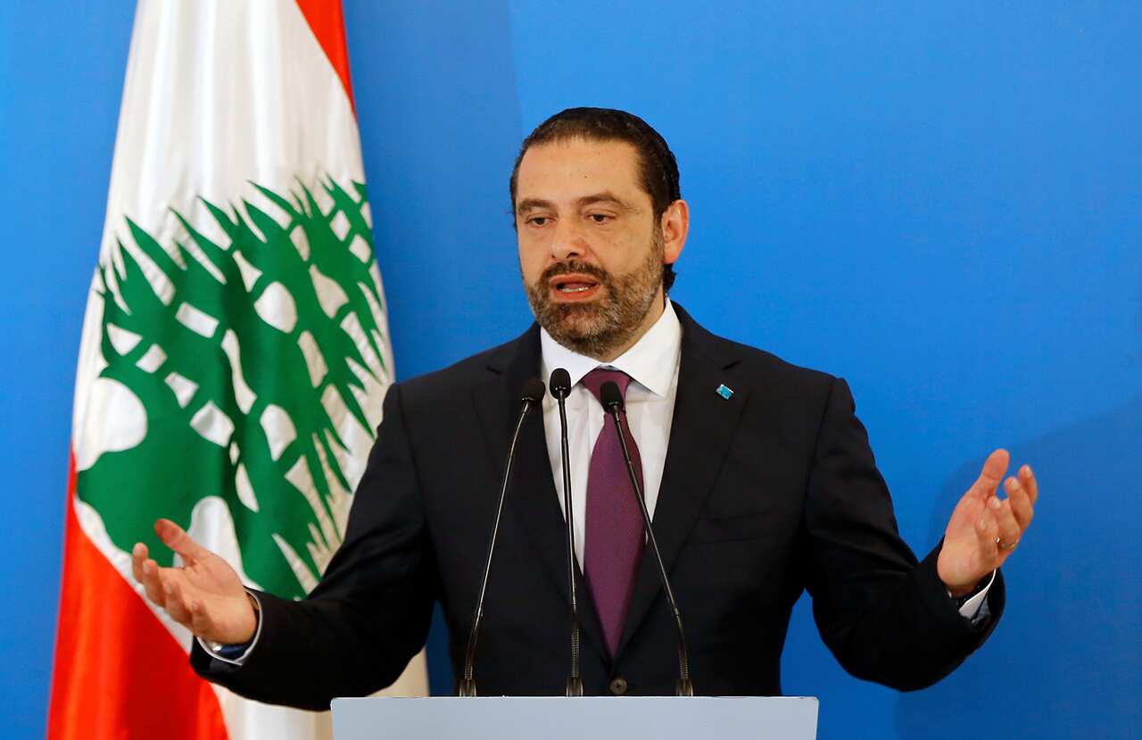 Lebanese Prime Minister Saad Hariri speaks during a press conference in Beirut, Lebanon, Monday, May 7, 2018.