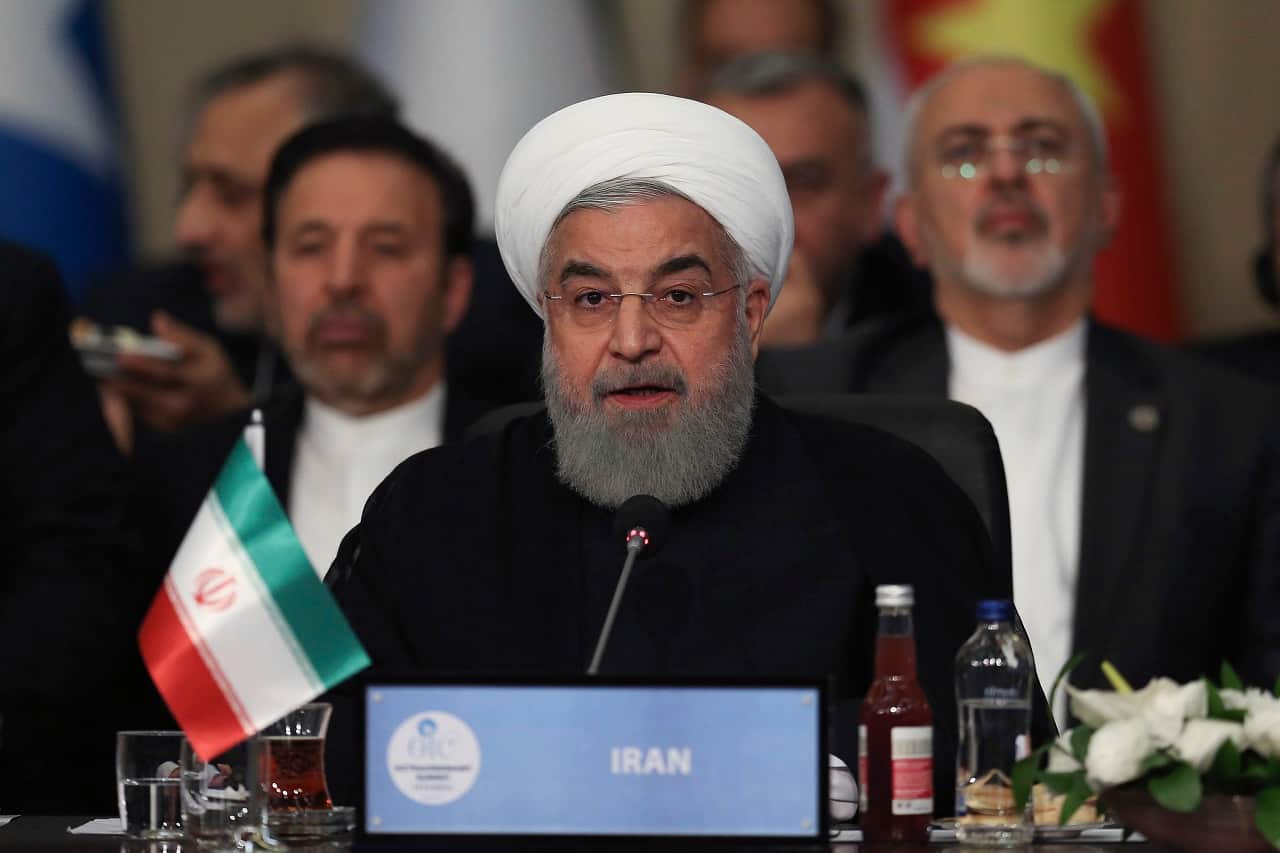 Iranian President Hassan Rouhani speaks.