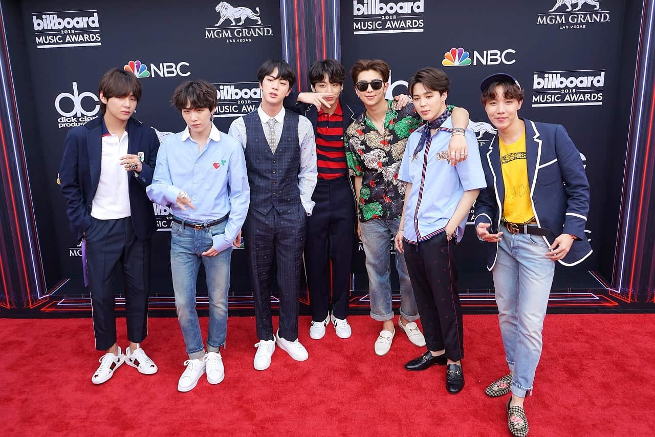 BTS arrive for the 2018 Billboard Music Awards in Las Vegas.